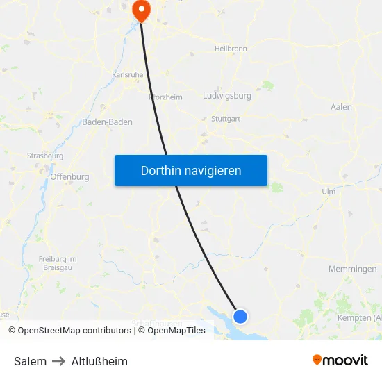 Salem to Altlußheim map