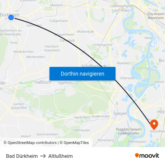 Bad Dürkheim to Altlußheim map