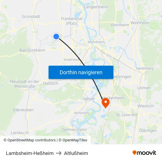 Lambsheim-Heßheim to Altlußheim map