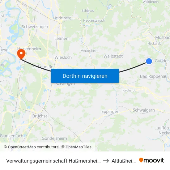 Verwaltungsgemeinschaft Haßmersheim to Altlußheim map