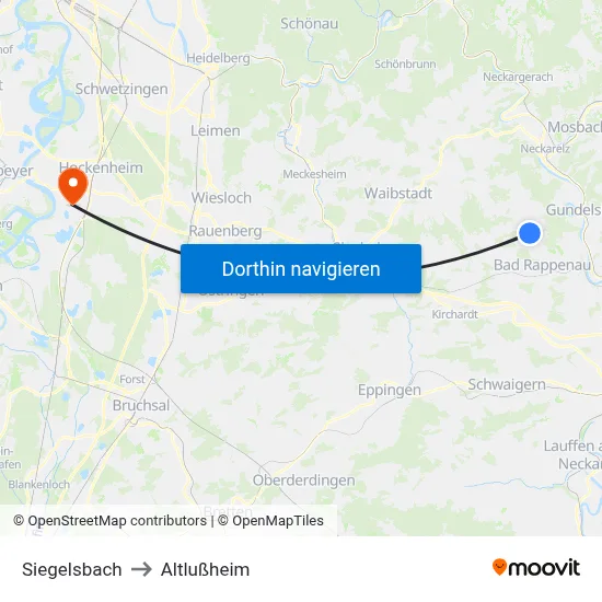 Siegelsbach to Altlußheim map