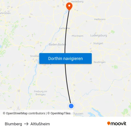 Blumberg to Altlußheim map