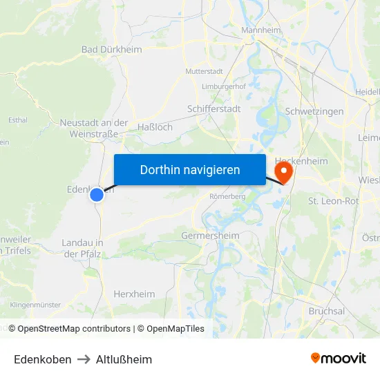 Edenkoben to Altlußheim map