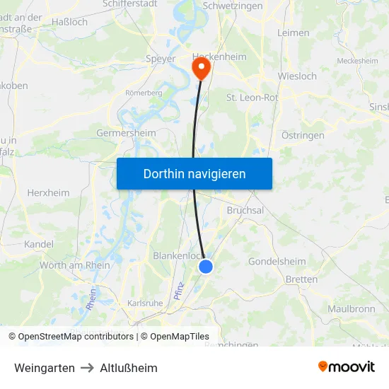 Weingarten to Altlußheim map