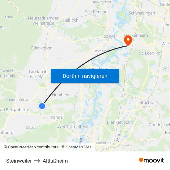 Steinweiler to Altlußheim map