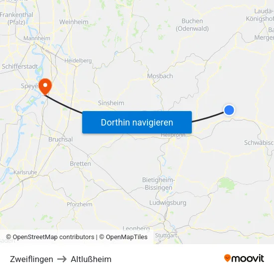 Zweiflingen to Altlußheim map