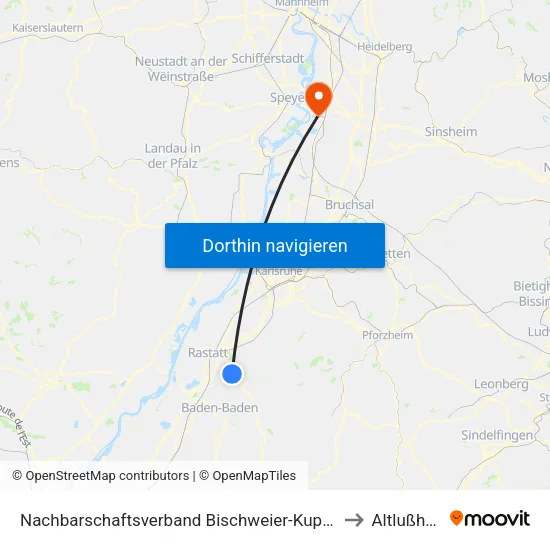 Nachbarschaftsverband Bischweier-Kuppenheim to Altlußheim map