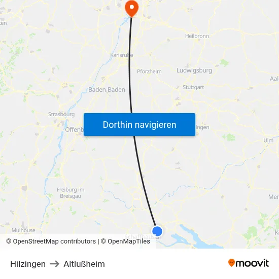 Hilzingen to Altlußheim map