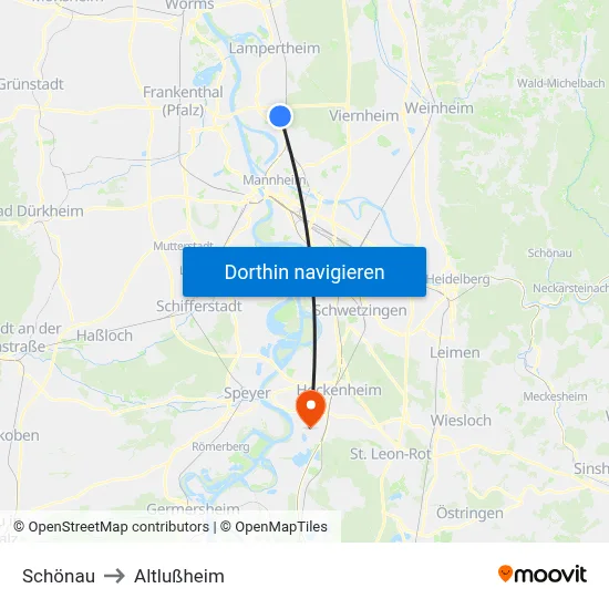 Schönau to Altlußheim map