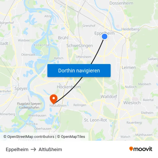 Eppelheim to Altlußheim map