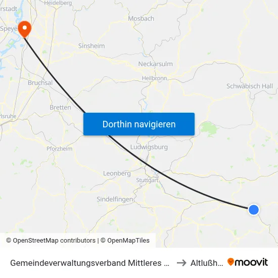 Gemeindeverwaltungsverband Mittleres Fils-Lautertal to Altlußheim map