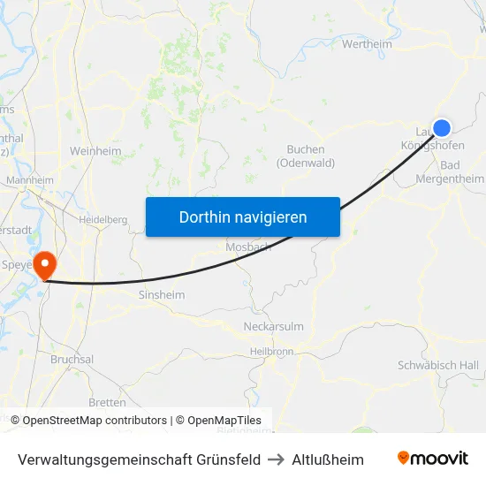 Verwaltungsgemeinschaft Grünsfeld to Altlußheim map