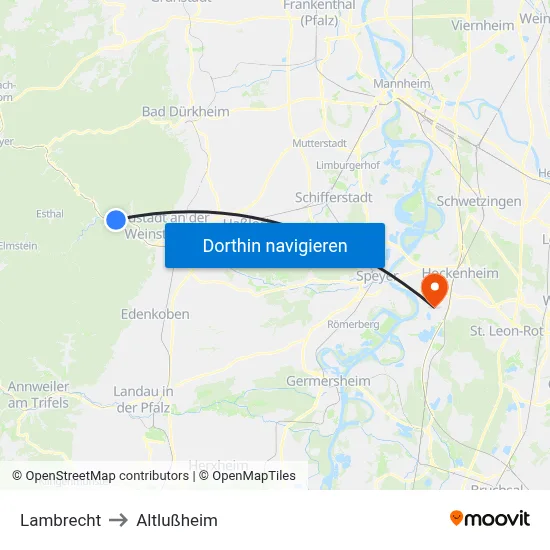 Lambrecht to Altlußheim map