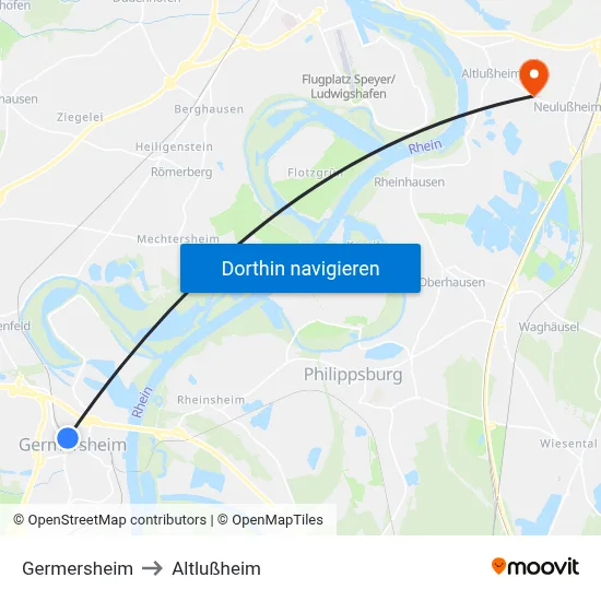 Germersheim to Altlußheim map