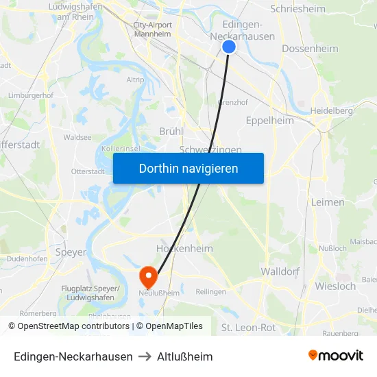 Edingen-Neckarhausen to Altlußheim map