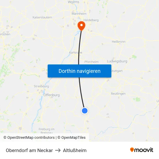 Oberndorf am Neckar to Altlußheim map