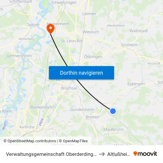 Verwaltungsgemeinschaft Oberderdingen to Altlußheim map