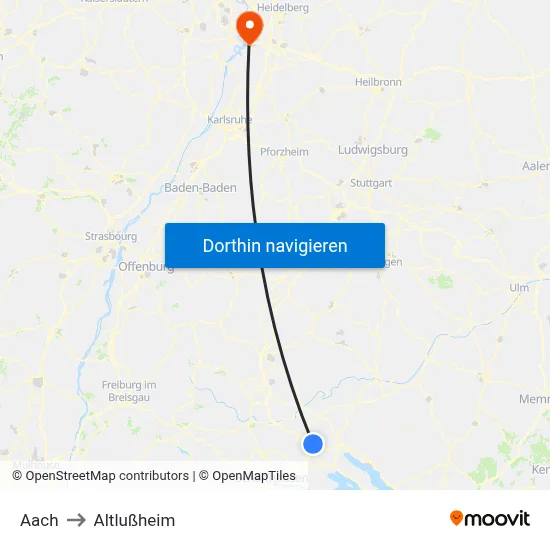 Aach to Altlußheim map