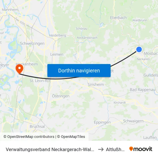 Verwaltungsverband Neckargerach-Waldbrunn to Altlußheim map