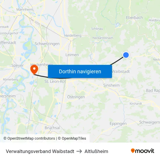 Verwaltungsverband Waibstadt to Altlußheim map