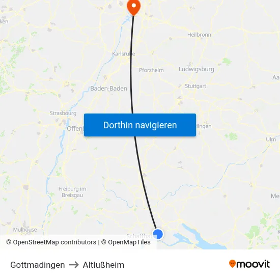 Gottmadingen to Altlußheim map