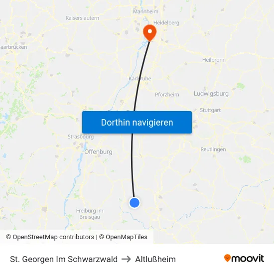 St. Georgen Im Schwarzwald to Altlußheim map