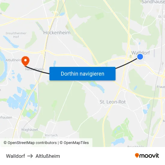 Walldorf to Altlußheim map