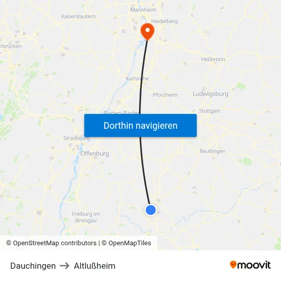 Dauchingen to Altlußheim map