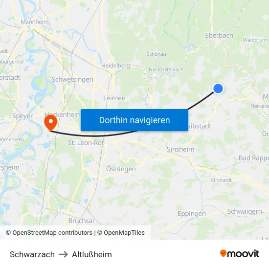 Schwarzach to Altlußheim map