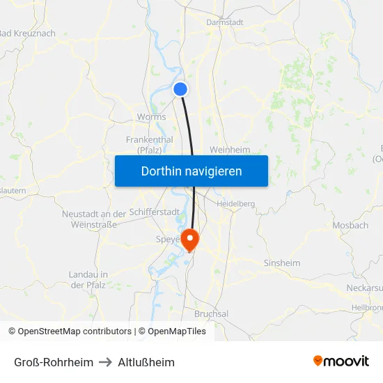 Groß-Rohrheim to Altlußheim map