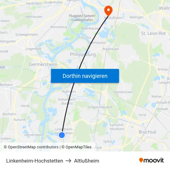 Linkenheim-Hochstetten to Altlußheim map