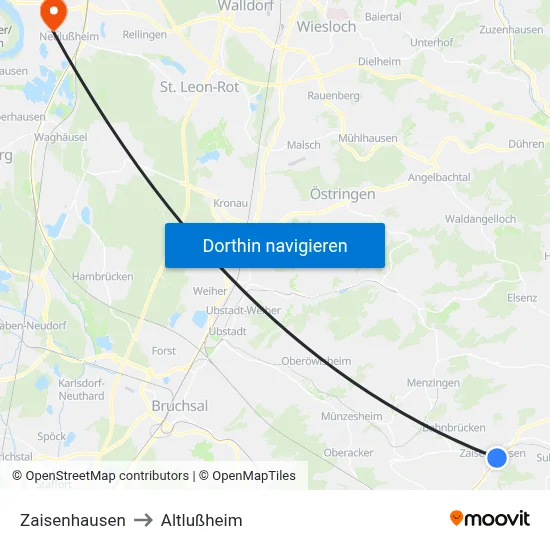 Zaisenhausen to Altlußheim map