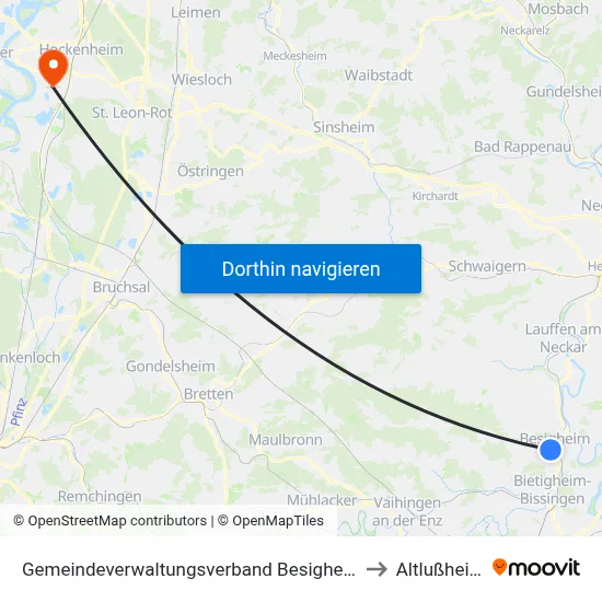 Gemeindeverwaltungsverband Besigheim to Altlußheim map