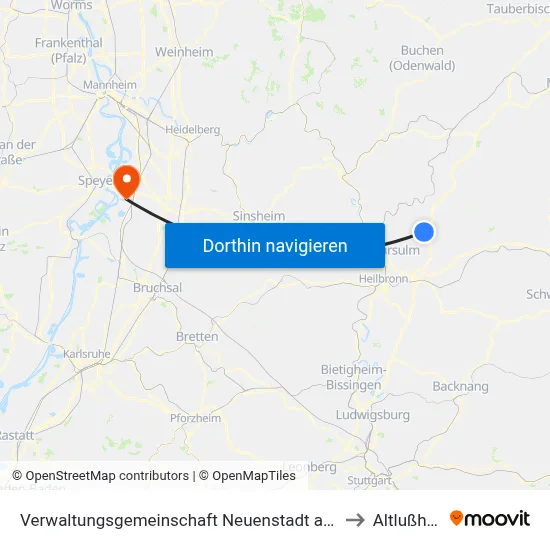 Verwaltungsgemeinschaft Neuenstadt am Kocher to Altlußheim map
