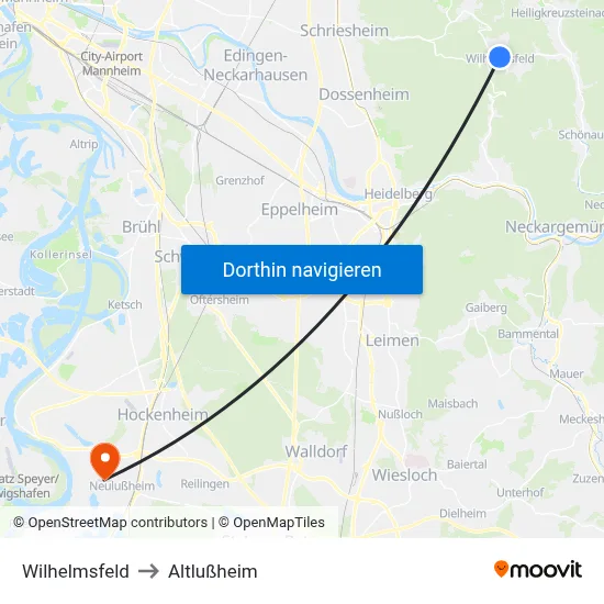 Wilhelmsfeld to Altlußheim map