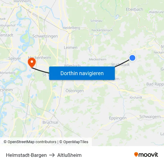 Helmstadt-Bargen to Altlußheim map