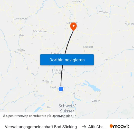 Verwaltungsgemeinschaft Bad Säckingen to Altlußheim map