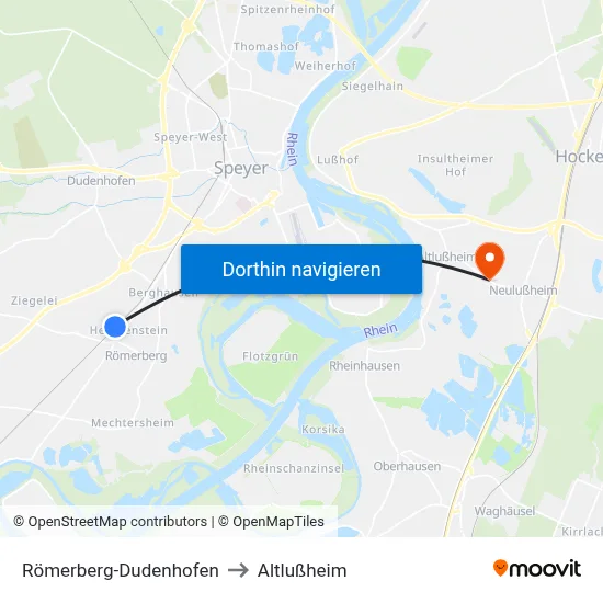 Römerberg-Dudenhofen to Altlußheim map