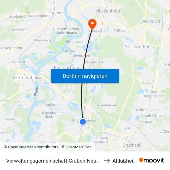 Verwaltungsgemeinschaft Graben-Neudorf to Altlußheim map