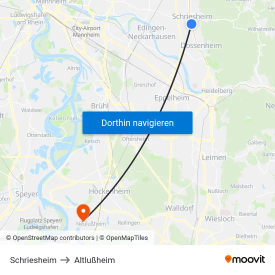 Schriesheim to Altlußheim map