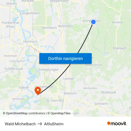 Wald-Michelbach to Altlußheim map