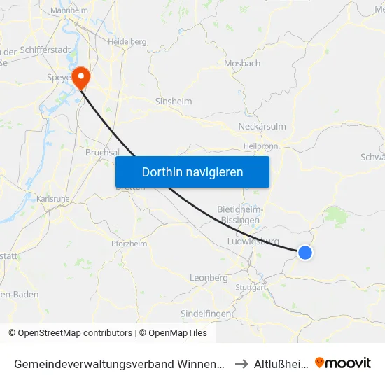 Gemeindeverwaltungsverband Winnenden to Altlußheim map