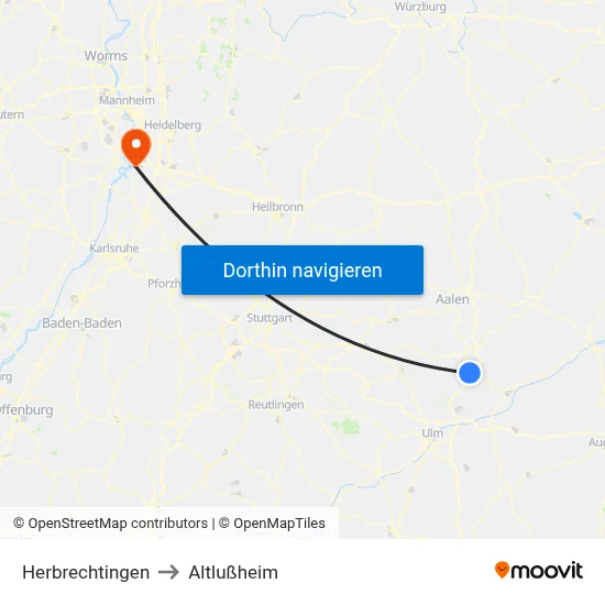 Herbrechtingen to Altlußheim map