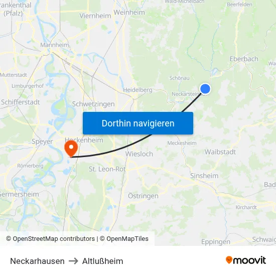 Neckarhausen to Altlußheim map