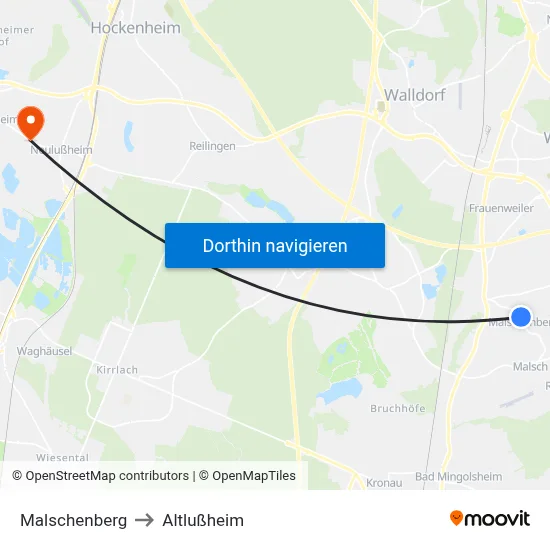 Malschenberg to Altlußheim map