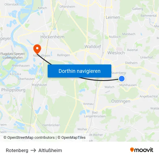 Rotenberg to Altlußheim map