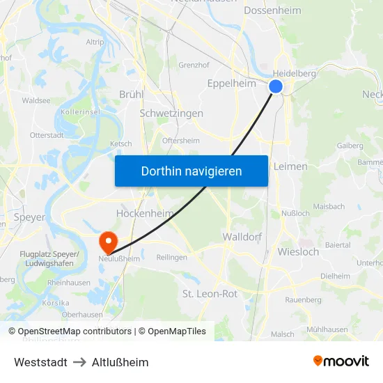 Weststadt to Altlußheim map