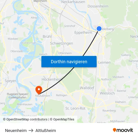 Neuenheim to Altlußheim map