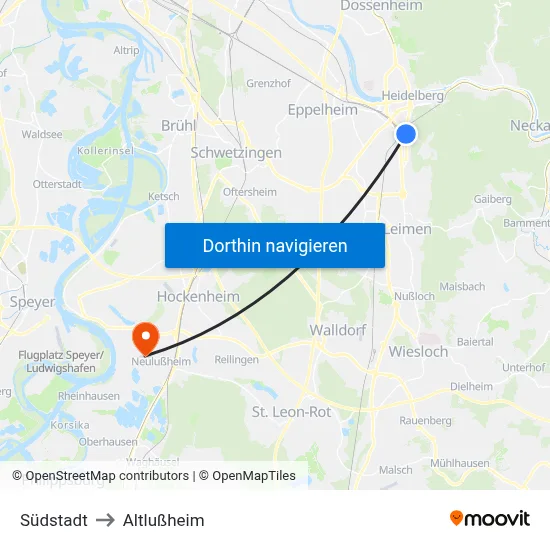 Südstadt to Altlußheim map