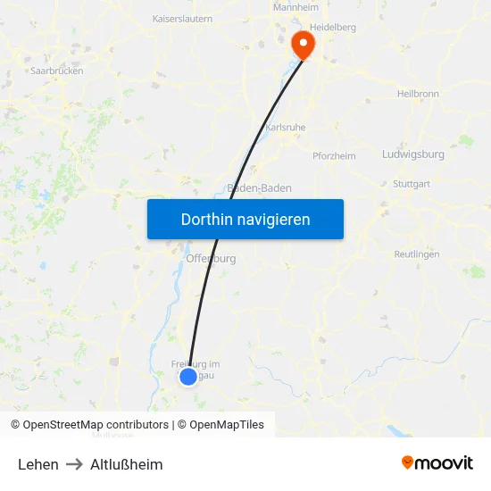 Lehen to Altlußheim map